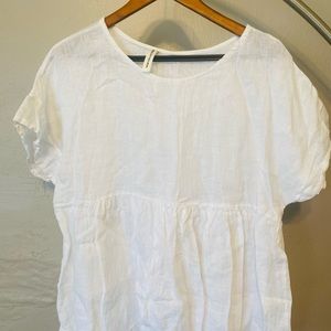 White 100 % linen women top